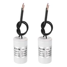 Unique Bargains - 2pcs 6uF CBB60 Running Capacitor, AC 250V Cylinder 2 Wire for Air Conditioner, Compressor, Washing Machine - White