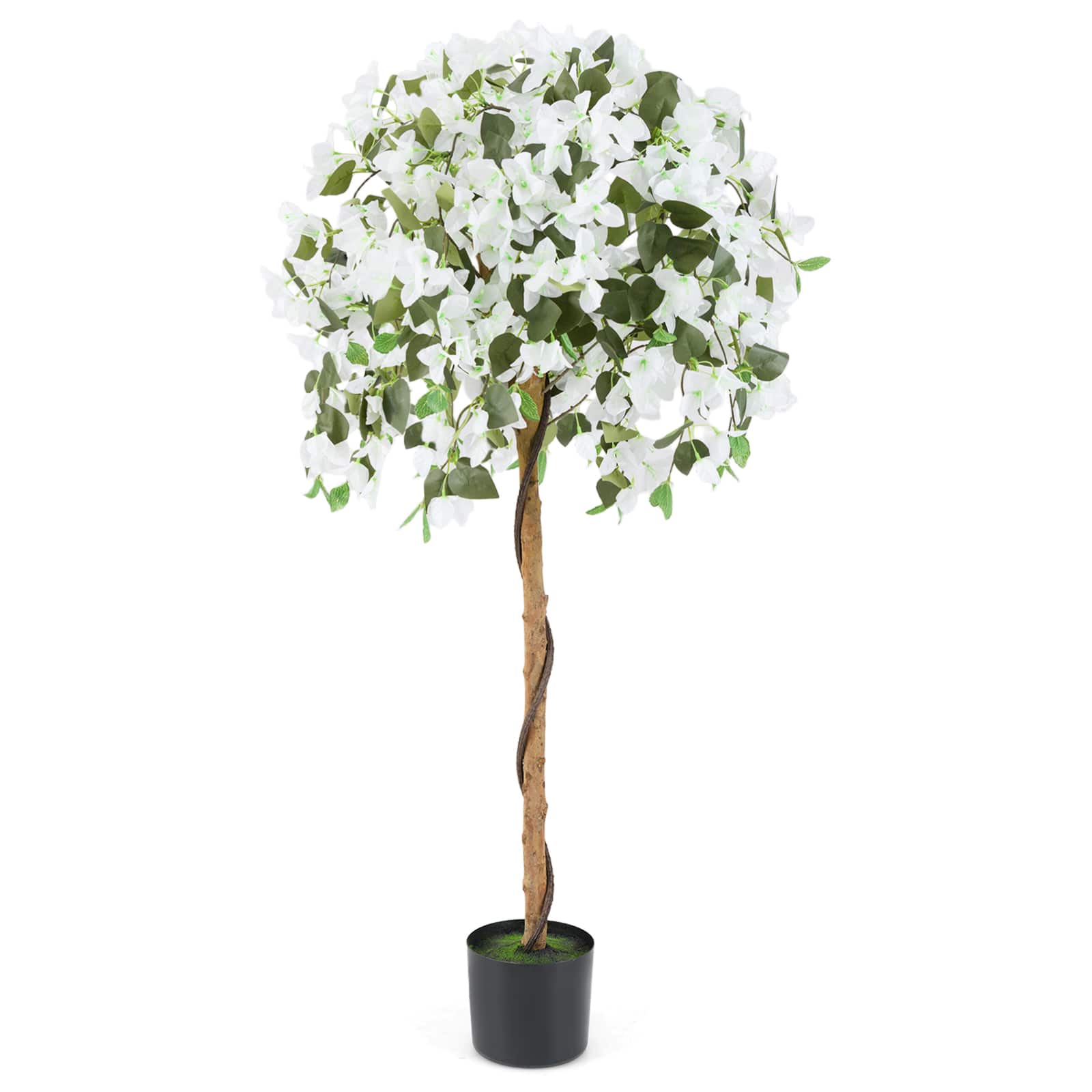 Costway - 53" Artificial Azalea Tree Faux Floral Plant w/ Red Azalea Flowers Nursery Pot - Green,Red