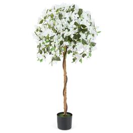 Costway - 53" Artificial Azalea Tree Faux Floral Plant w/ Red Azalea Flowers Nursery Pot - Green,Red