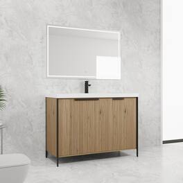 APRILSOUL - 48 inch Freestanding Bathroom Vanity Resin Sink 3 Soft Close Doors KD Packing - Light Coffee