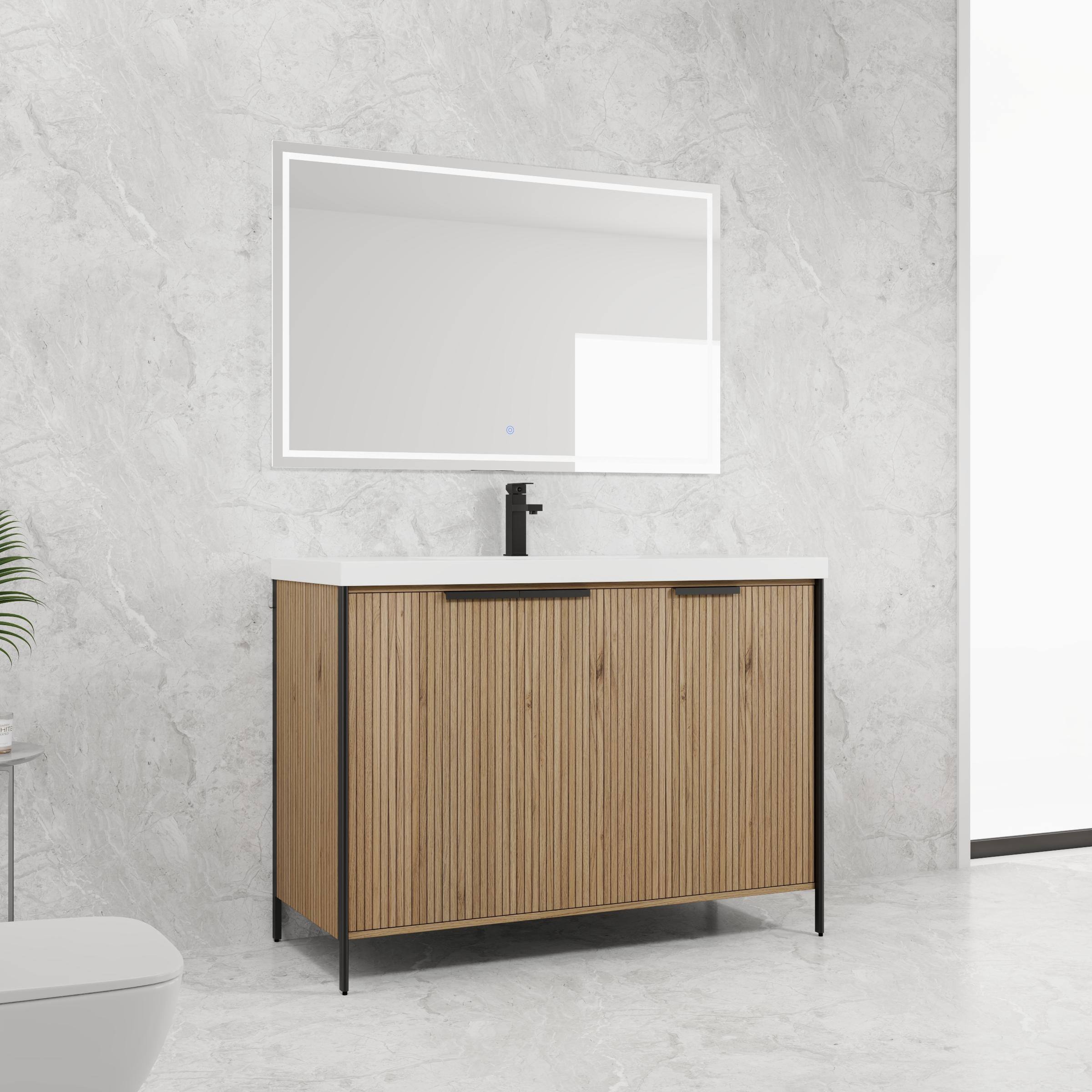 Front. APRILSOUL - 48 inch Freestanding Bathroom Vanity Resin Sink 3 Soft Close Doors KD Packing - Light Coffee.