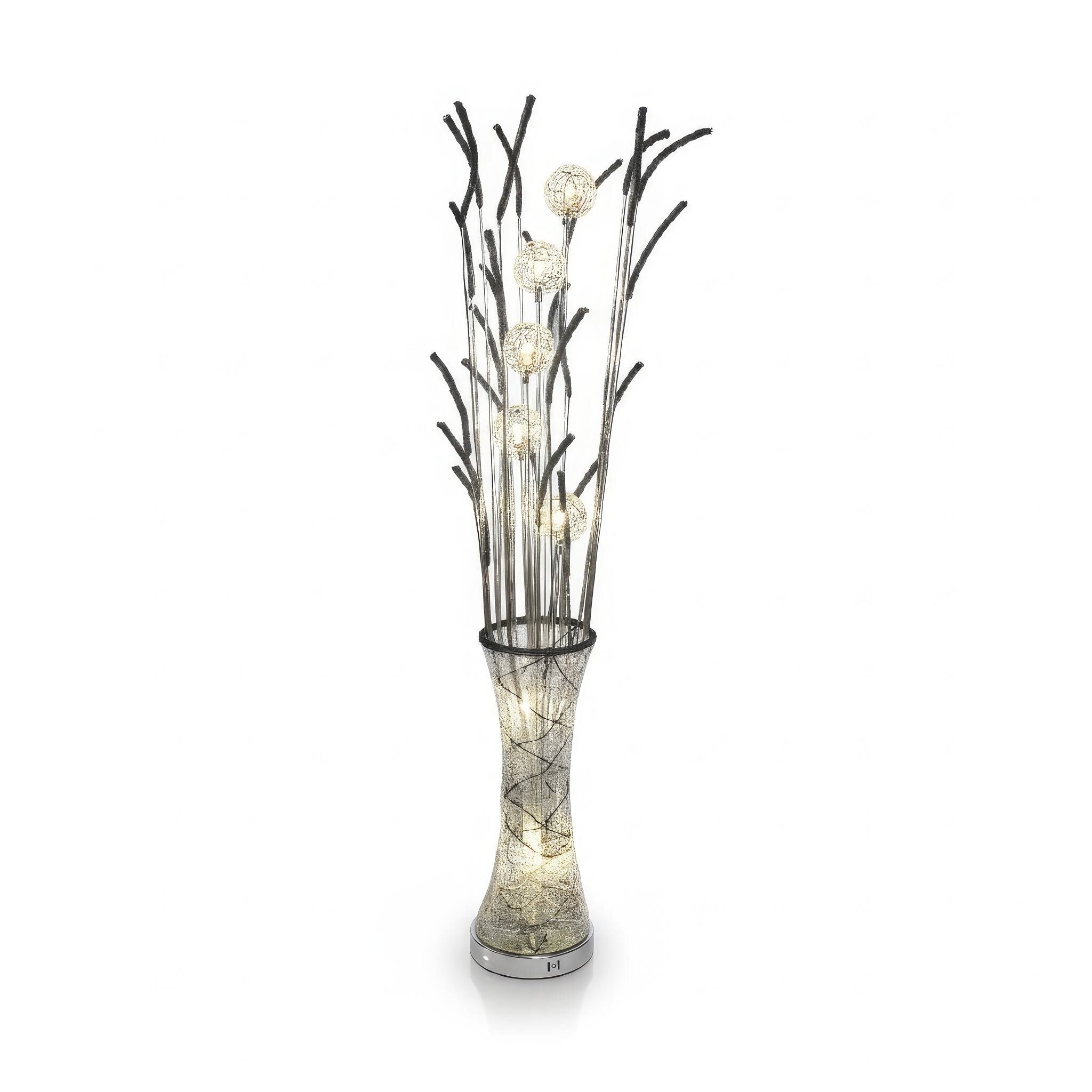 Angle. FC Design - 60"H Black Patterned Vase with Silver Glowing Floral Branch LED Floor Lamp.