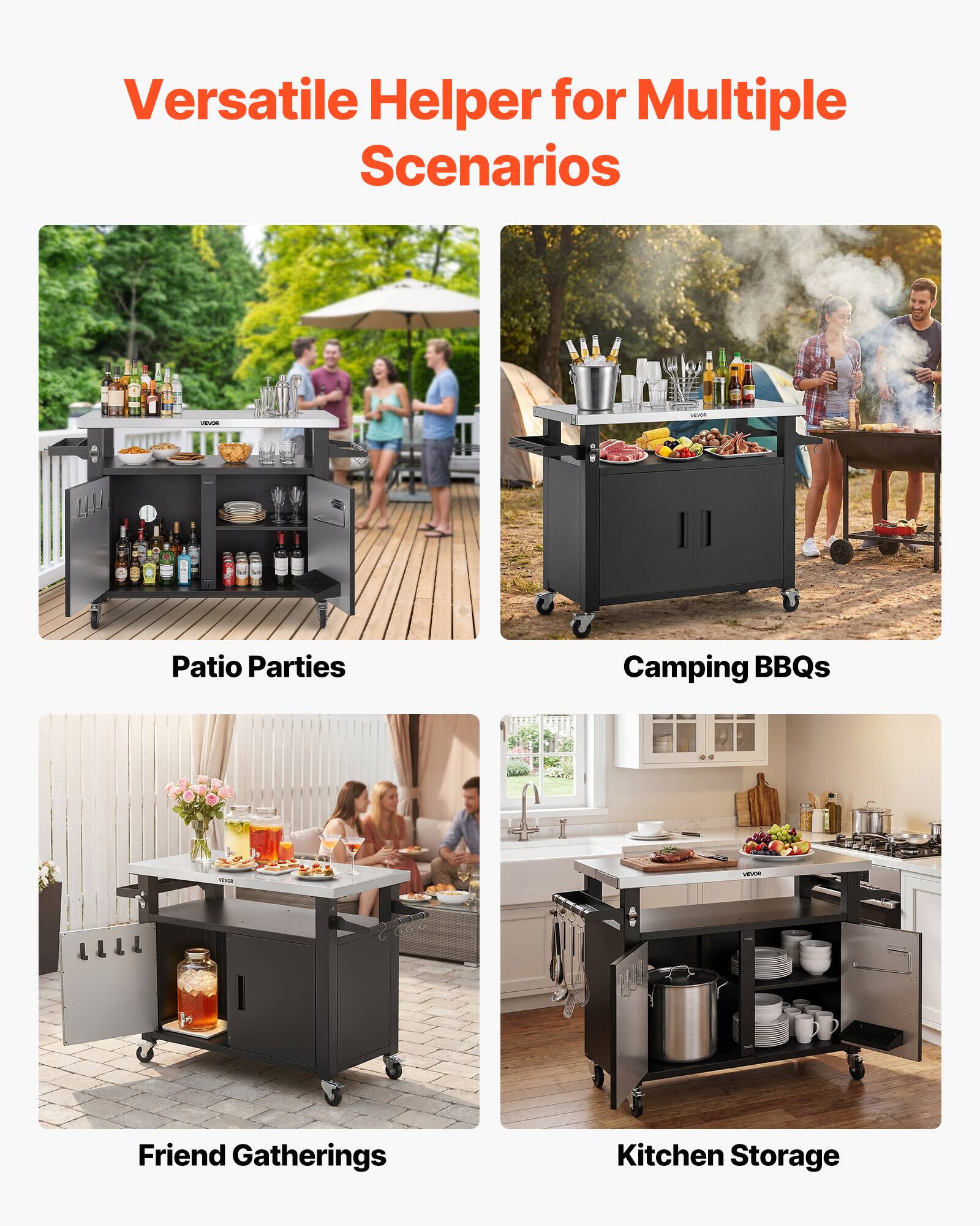 Versatile Helper for Multiple Scenarios

- Patio Parties
- Camping BBQs
- Friend Gatherings
- Kitchen Storage