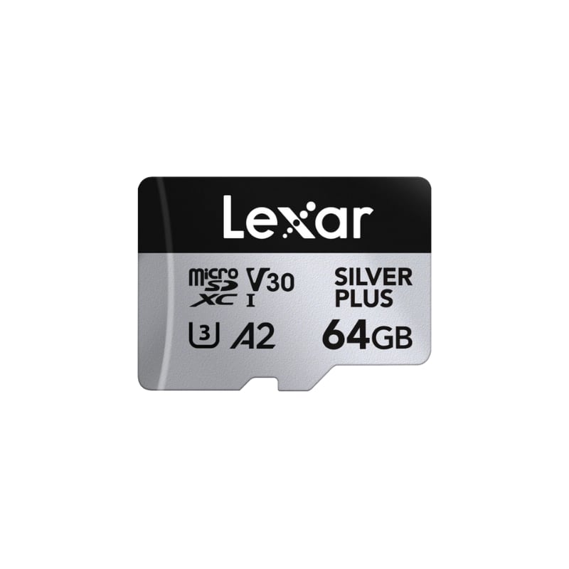 Lexar - Professional SILVER PLUS 64GB microSDXC Card UHS-I V30 A2, Up to 205MB/s Read, 4K Video Support