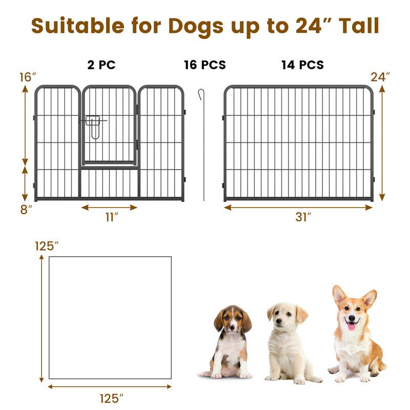 Suitable for Dogs up to 24" Tall

2 PC

16" x 11" x 8"

16 PCS

14 PCS

24" x 31"

125" x 125"