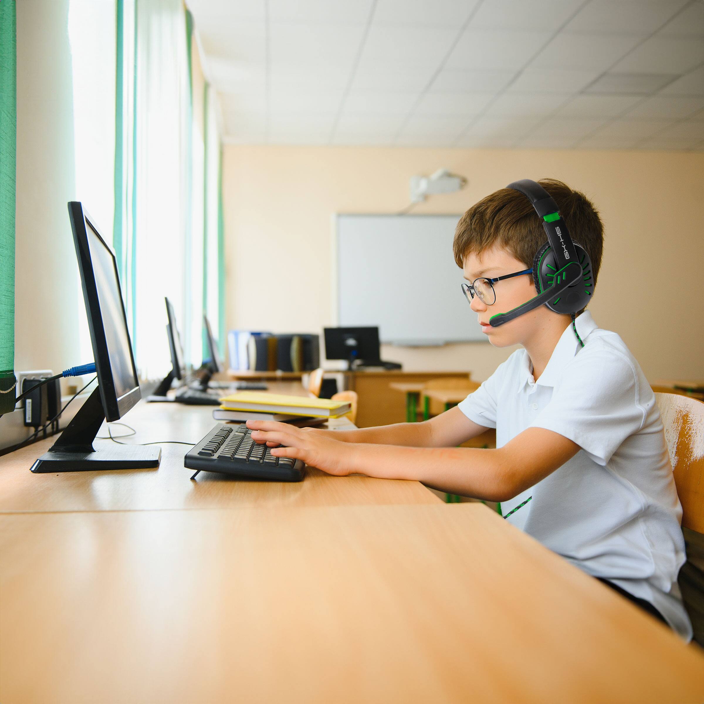 Alt View 4. ENHANCE - Gaming Headset with Rotating Microphone - Soft Adjustable Headband - Green - Green.