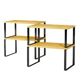 Tooloton - 2 Pack Stackable Cabinet Shelf Organizers, Expandable Counter Rack & Spice Rack in Black and Natural (Short Version) - Black