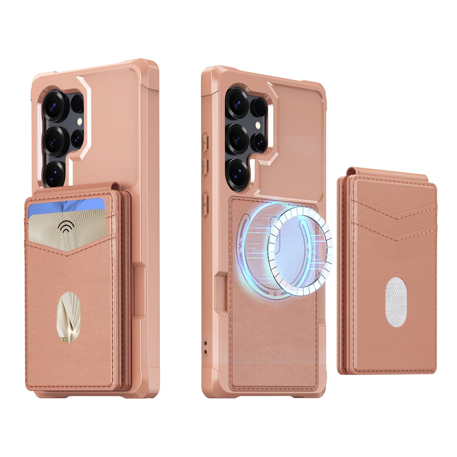Angle. Dteck - For Samsung Galaxy S26 Ultra 2-in-1 Magnetic Leather Flip Stand Wallet Case RFID Blocking Detachable Card Holder - Rosegold.