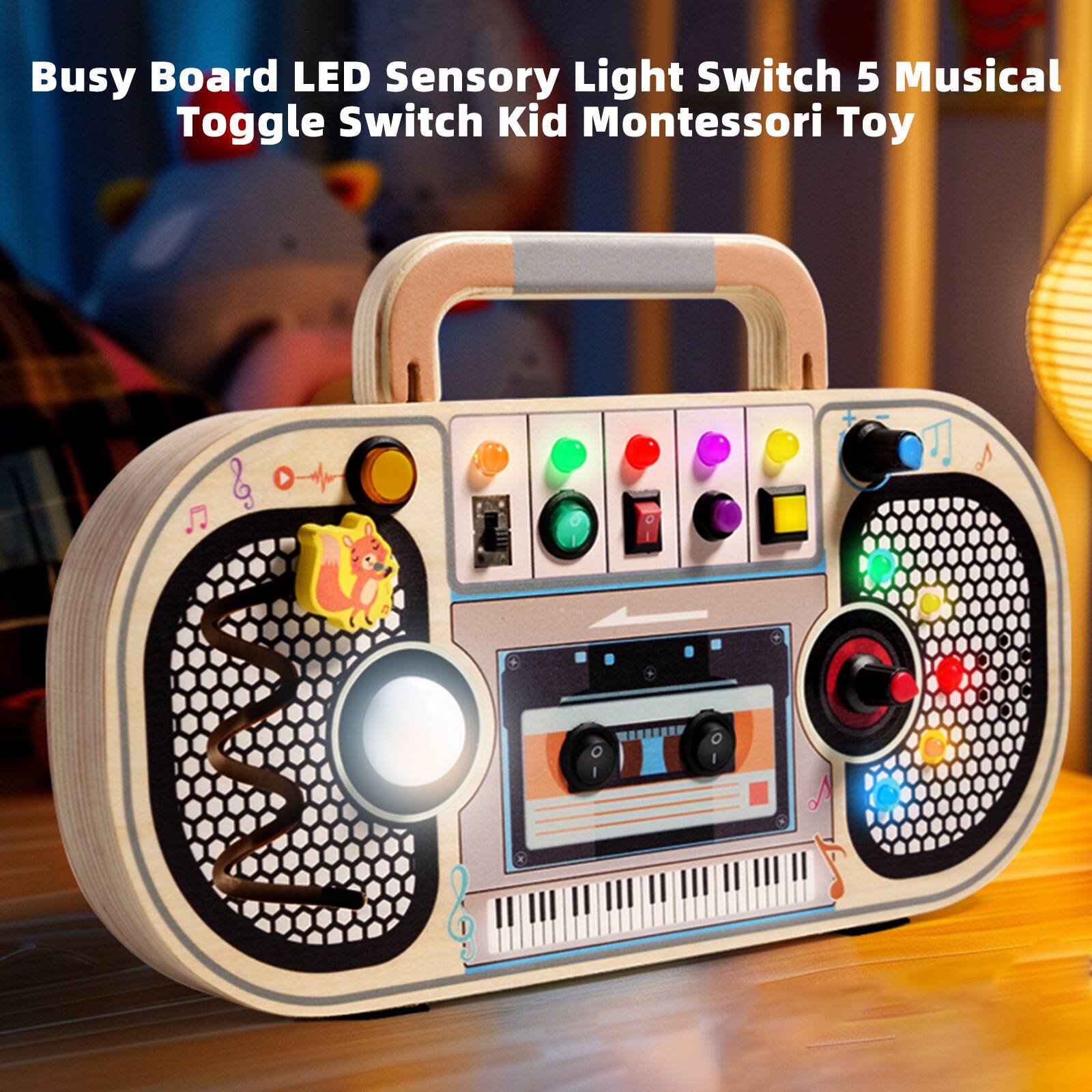 Busy Board LED Sensory Light Switch 5 Musical Toggle Switch Kid Montessori Toy