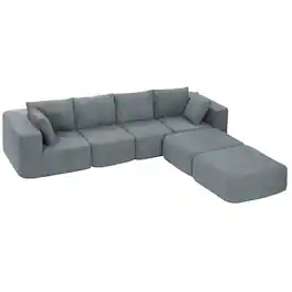 Homcom - Sectional Sofa, Boneless U-Shape Sectional Couch with 2 Ottomans - Dark Gray