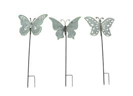 Things2Die4 - Set of 3 Galvanized Metal Butterfly Garden Stakes Patio Yard Art Outdoor Decor - Multicolored