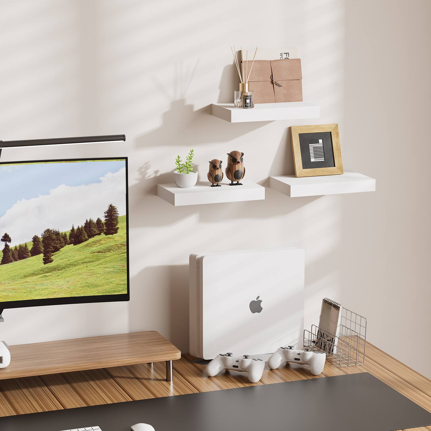 Alt View 4. BOMEDA - Floating Wall Shelves, Wooden Wall Shelf for Room or Bathroom Storage, Over Toilet Wall Organizer, 12x7x1.5 in, 3 Pack - White.