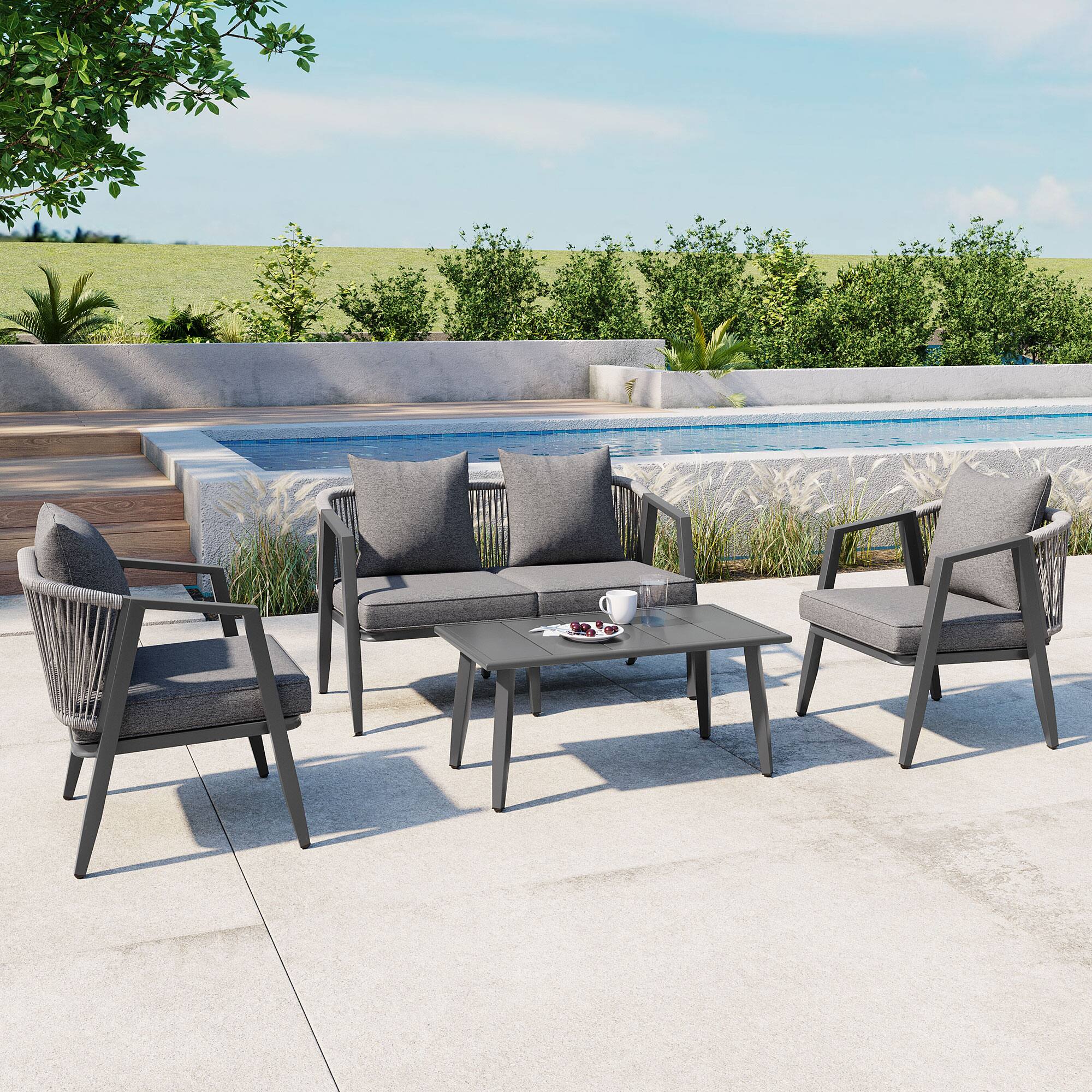 Angle. Siljoy - Durable and Comfortable Outdoor Seating Set,Suitable for Patios, Lawns, and Poolsides  - Gray.