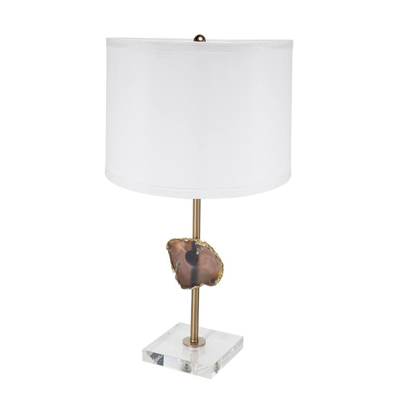Front. Dexmalle - Dexmalle-Table Lamp with Agate Slice and White Drum Shade-Gold+White.