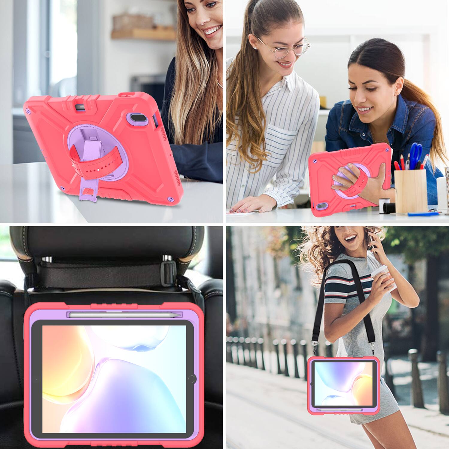 Alt View 8. Dteck - for Apple iPad (A16) 11" 2025/iPad 10th Gen 10.9 Inch 2022 Rugged Case,Shockproof Stand Cover + Shoulder Strap+Pen Slot - Red Purple.