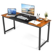 Costway - 63" Large Computer Desk Writing Workstation Conference Table Home Office - Black/Rustic Brown - Front_Zoom