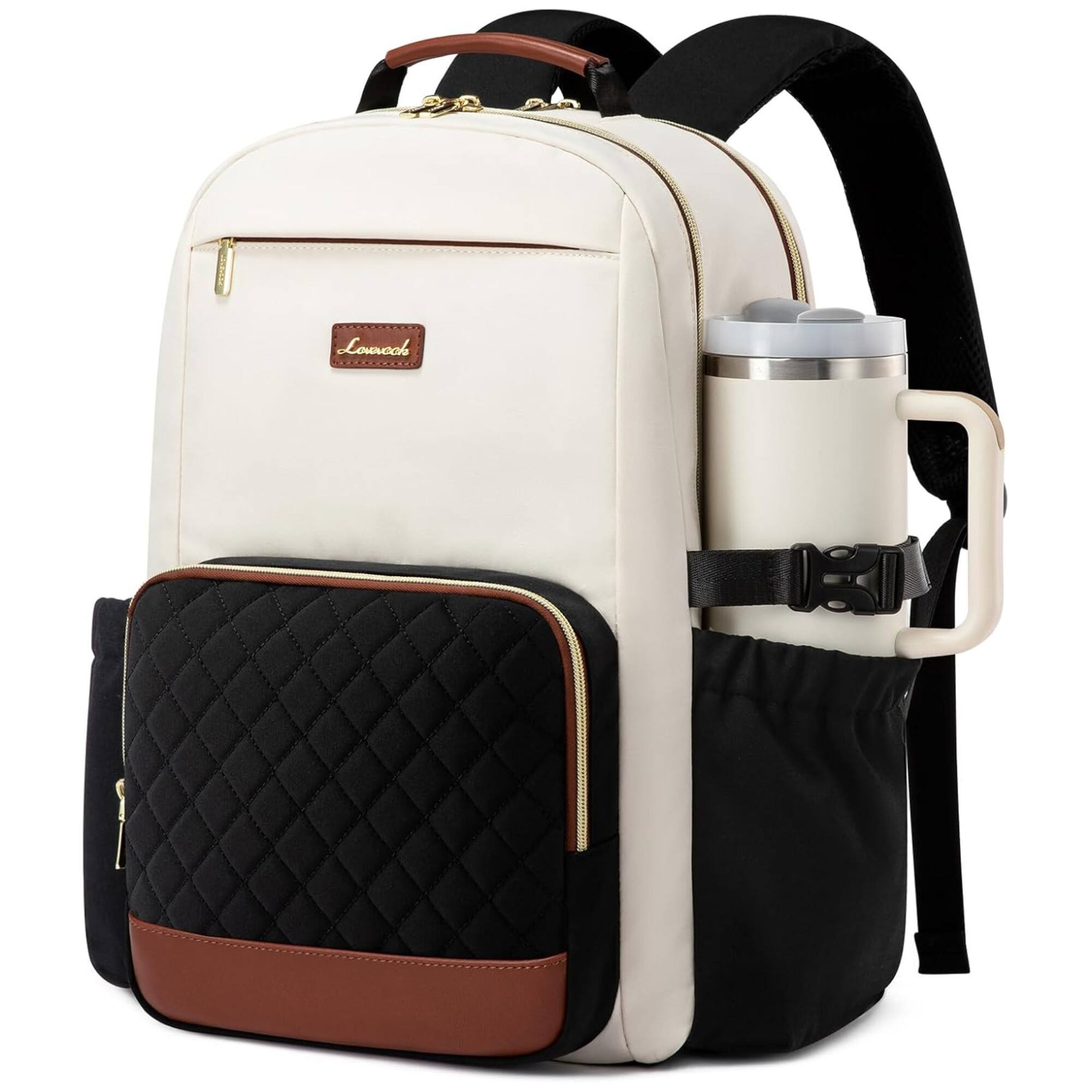 Front. LOVEVOOK - LOVEVOOK Laptop Backpack for Women with Pouch Pocket for Large Capacity,15.6 Inch Laptop Computer Bag Travel Backpack - Off-White.