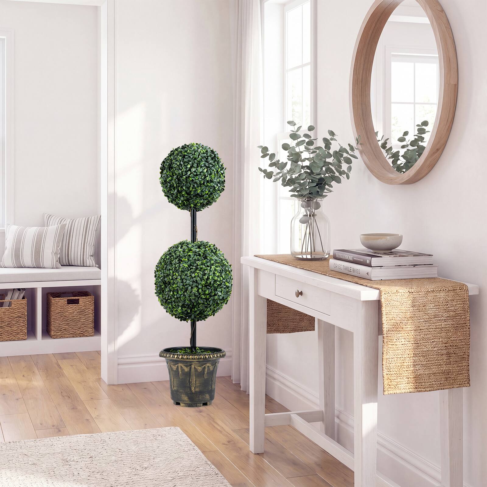 Alt View 3. Gymax - Gymax Artificial Boxwood Topiary TreeSun-Protective Double Ball ShrubsPotted Plants - Green.