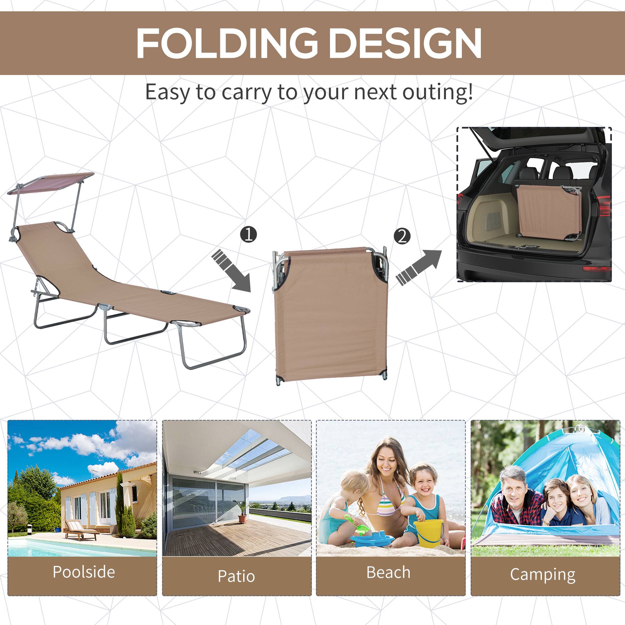 FOLDING DESIGN  
Easy to carry to your next outing!  

1. Poolside  
2. Patio  
3. Beach  
4. Camping