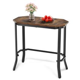 Ecooso - Narrow End Side Table with Rustic Wood Grain Top and Sturdy Steel Frame - Brown