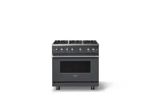 Front. Viking - Pro 5 Series 5.1 Cu. Ft. Freestanding Sealed 6 Burner Gas Convection Range - Cast Black - Cast Black.