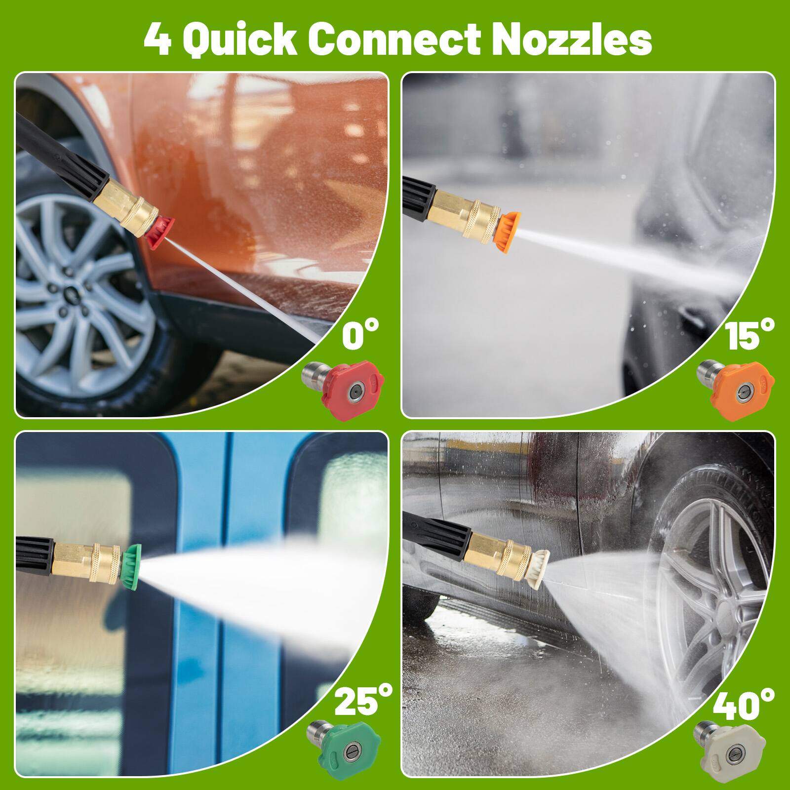 4 Quick Connect Nozzles

0°  
15°  
25°  
40°