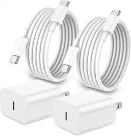 Bundle - Core Tech - 2-Pack 20W USB-C Fast Wall Charger with 6.6 ft USB-C to USB-C Cables for iPhone 18 Series & iPhone Duo - White