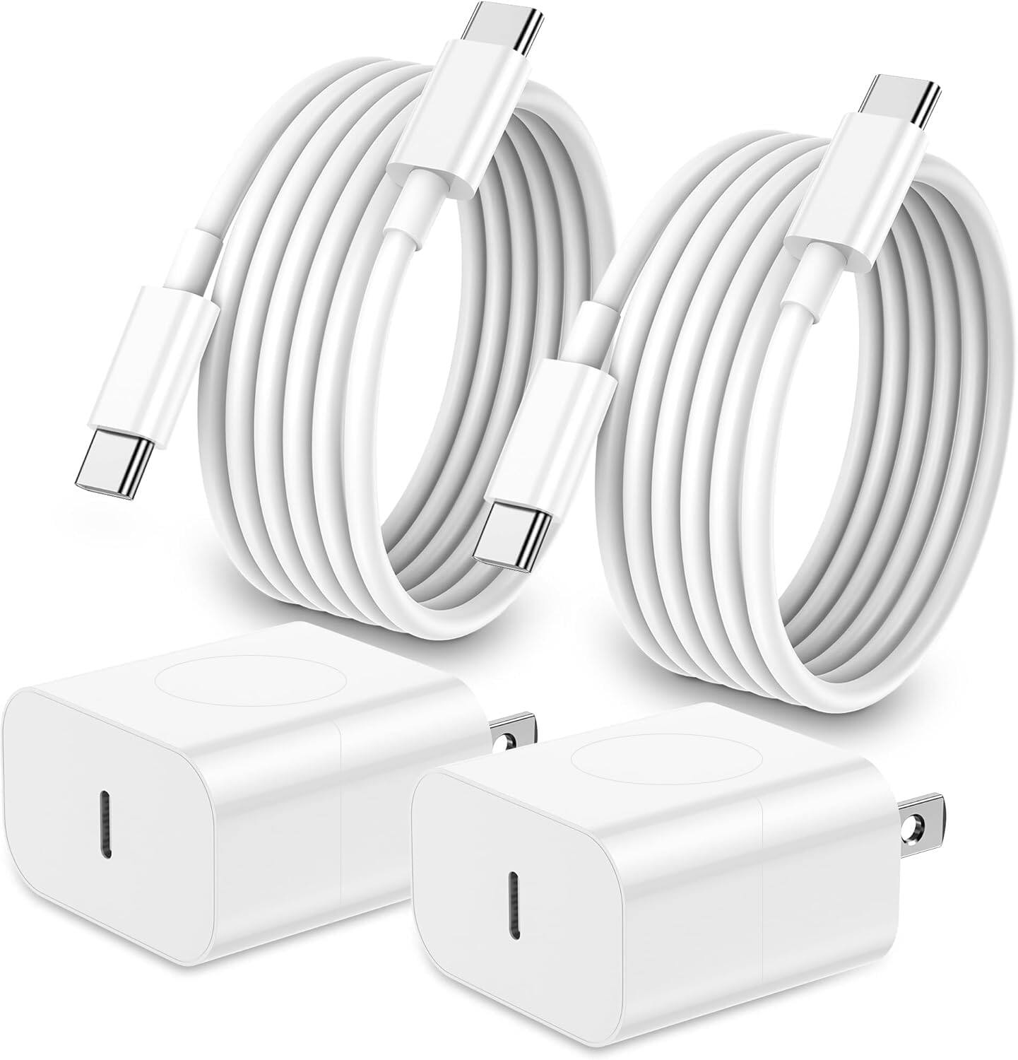 Front. Core Tech - 2-Pack 20W USB-C Fast Wall Charger with 6.6 ft USB-C to USB-C Cables for iPhone 18 Series & iPhone Duo - White.