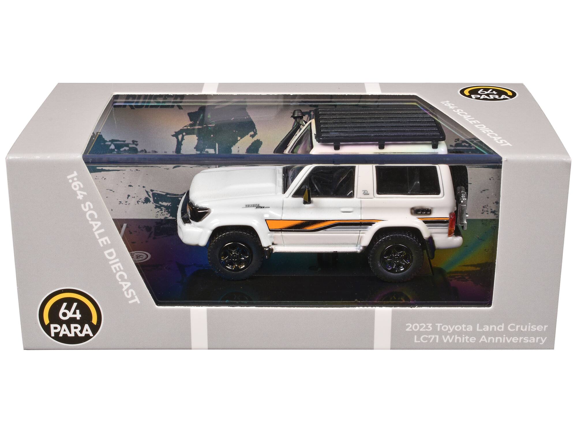 1:64 SCALE DIECAST  
64 PARA  
1:64 SCALE DIECAST  
2023 Toyota Land Cruiser LC71 White Anniversary