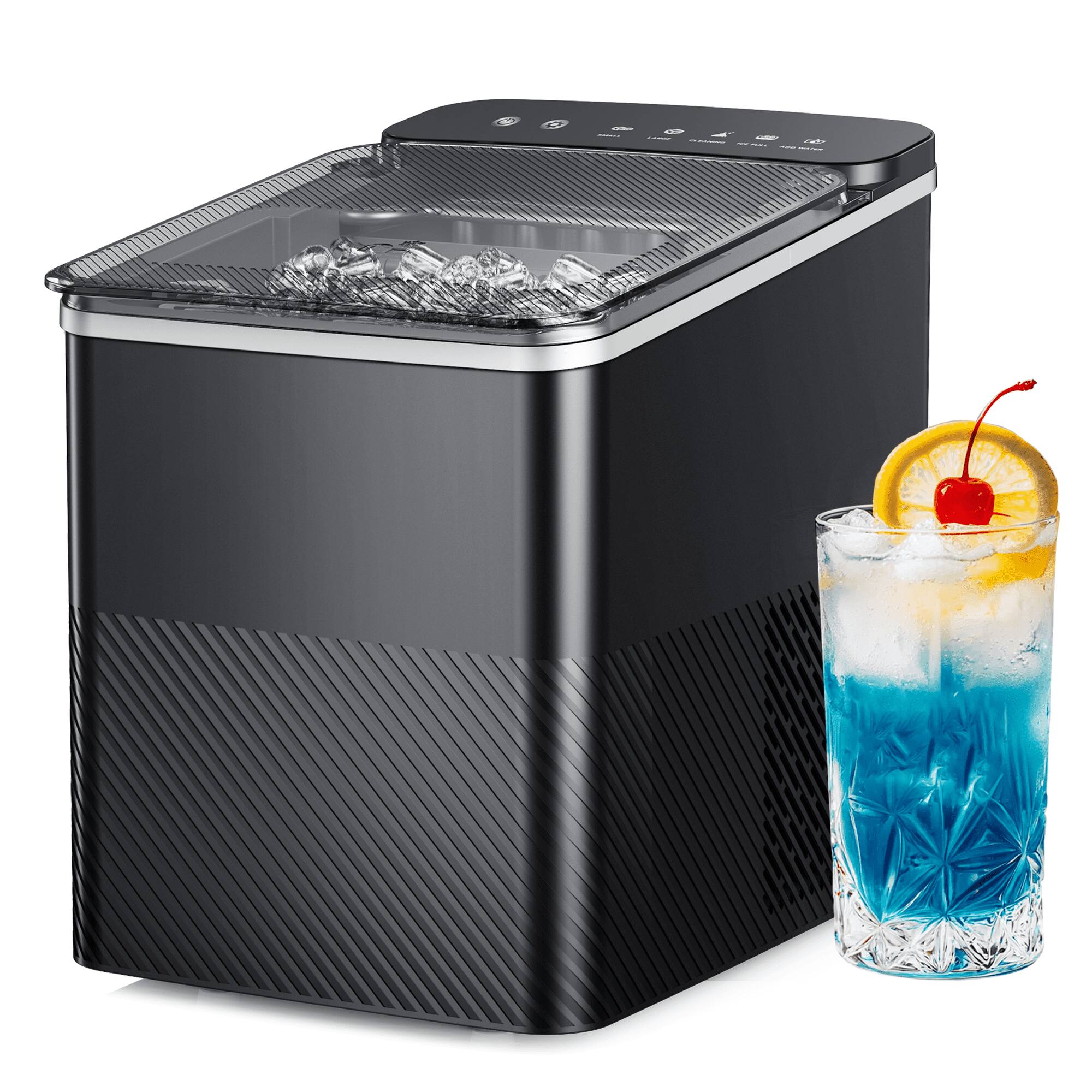 Front. Euhomy - Ice Maker Countertop, Portable Bullet Ice Machine with Self Cleaning, 26.5 Lbs/24H, 2 Size of Bullet-Shipped Ice - Black.