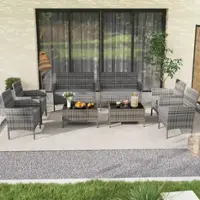 Costway 8 PCS Patio Furniture Set with Washable Cushions and Tempered Glass Coffee Table - Gray - Front_Zoom
