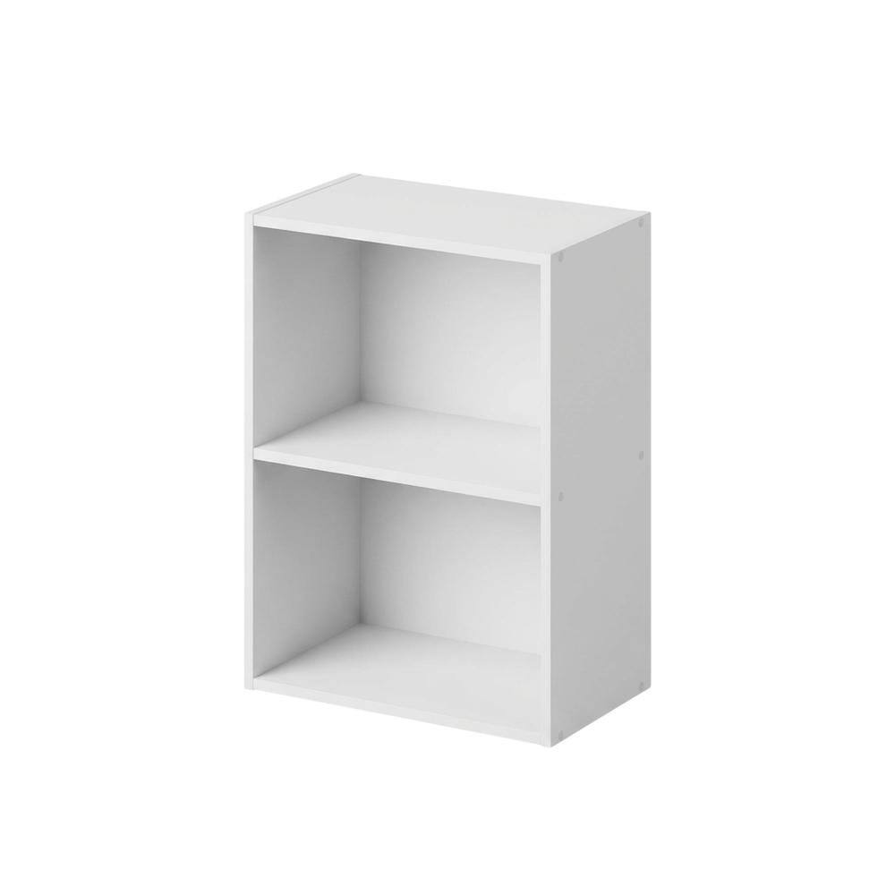 Left. FurniFact - Wooden 2-Tier Open Shelf Closet and Clothing Storage Organizer - White.