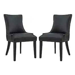 Marquis Faux Leather Dining Chair Set of 2 by Modway - Black