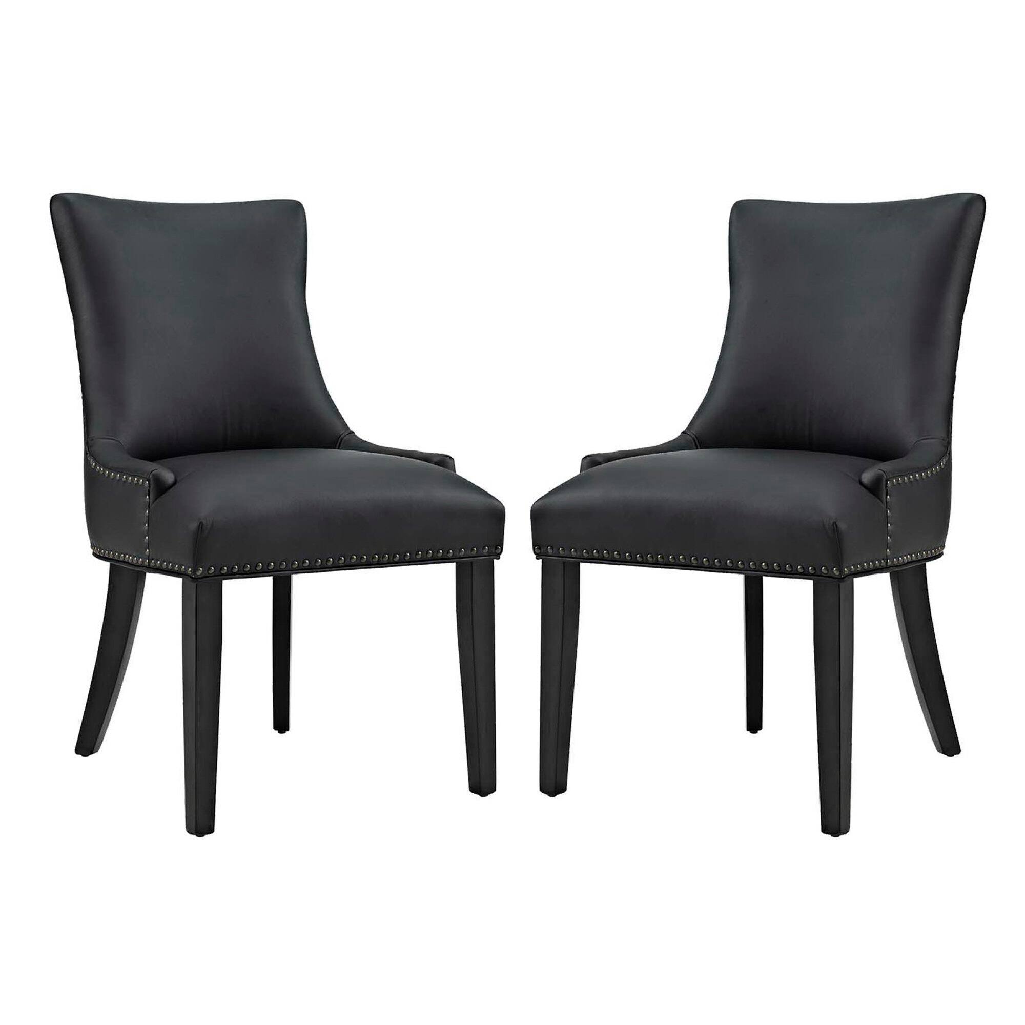 Front. Modway - Marquis Faux Leather Dining Chair Set of 2 by Modway - Black.