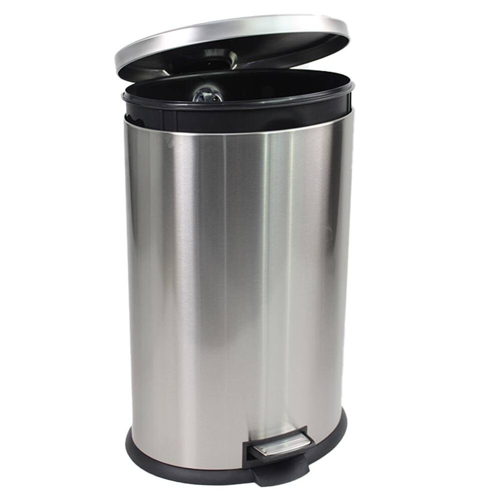 Front. SIMPLYKLEEN - SimplyKleen Kitchen 10.5 Gallon / 40 Liter Trash Can, Stainless Steel Oval Step Pedal Garbage Bin Soft Close Lid, Silver - Silver.