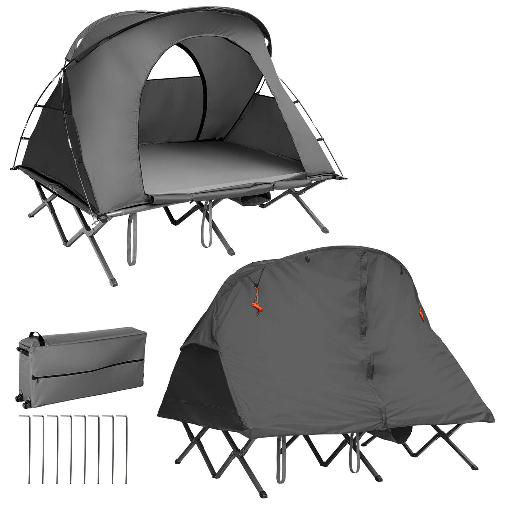 Front. Costway - 2-Person Outdoor Camping Tent Cot Elevated Compact Tent Set W/ External Cover Grey - Grey.