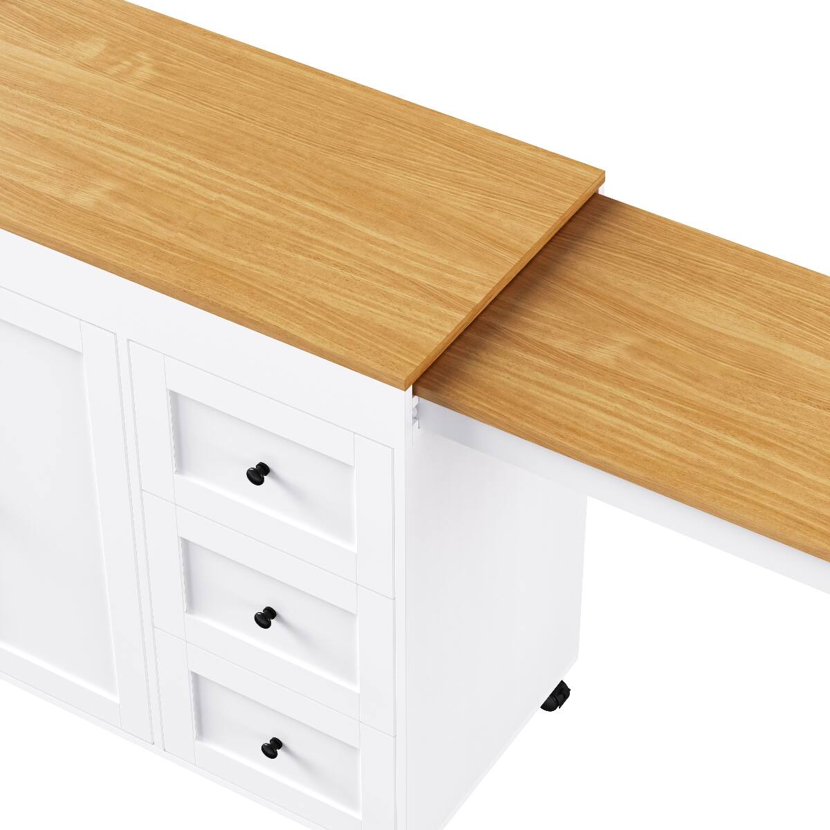 Alt View 1. Loheer - Loheer 74.8" Kitchen Island with Extendable Dining Table, White Kitchen Storage Cart with 3 Drawers & Power Outlet - White.