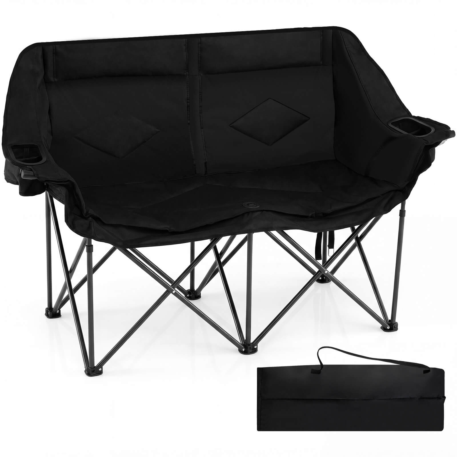 Gymax - Double Camping Chair w/ Cup Holders Glass Racks & Mesh Pockets Carry Bag - Black price history on PriceWatchPro