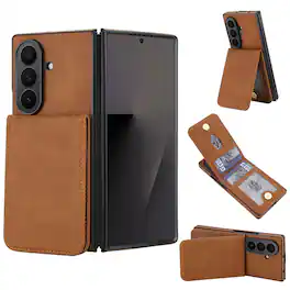 Dteck - Detachable Magnetic Wallet Case for Samsung Galaxy Z Fold7,Retro RFID Blocking PU Leather Folio Cover with Card Holder - Brown