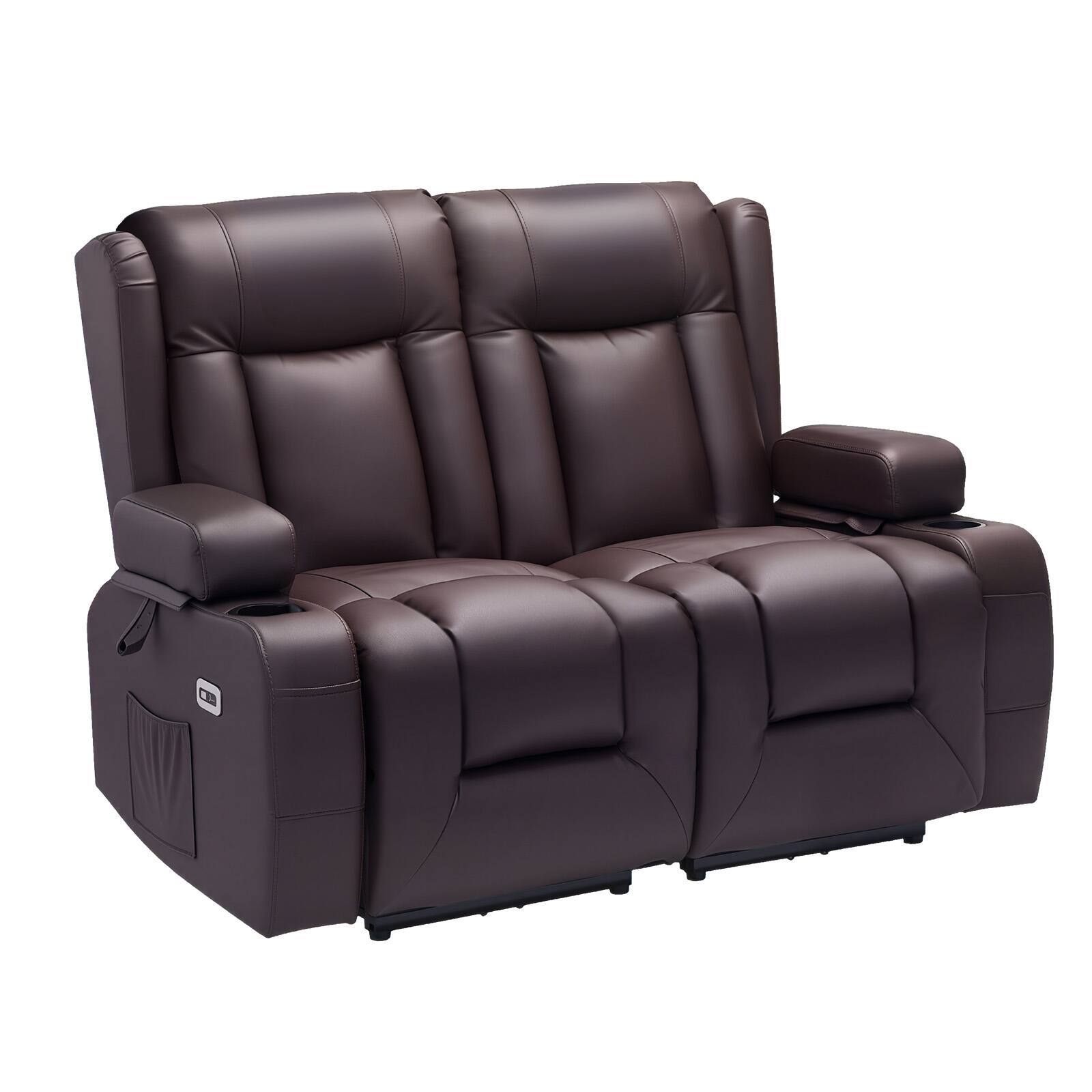Alt View 5. VEVOR - Loveseat Recliner Sofa, Power Reclining Couch with Heating & Massage and Timer, PU Leather Electric Recliner Sofa - Brown.