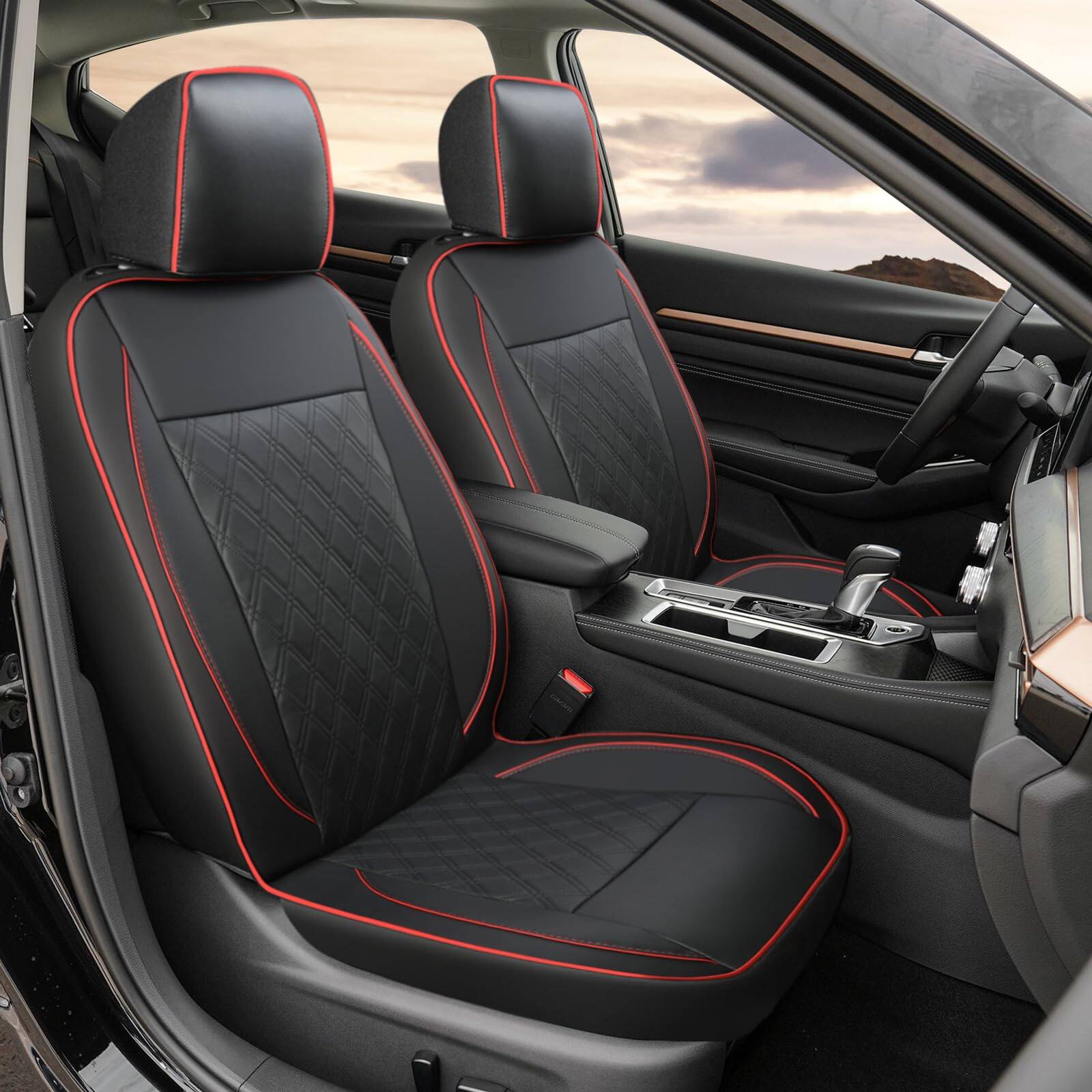 Left. VEGA AUTOMOTIVE - Car Seat Protector Large Auto For Seats With Thickest Padding And Non slip Backing Mesh Pockets Suv Sedan - Black&Red Front.