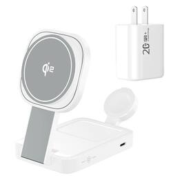 RISOKEYS - Qi2 Certified Magnetic Triple Wireless Charger with Charging Port - Phone Stand, MagSafe Wireless Charging for Apple - White