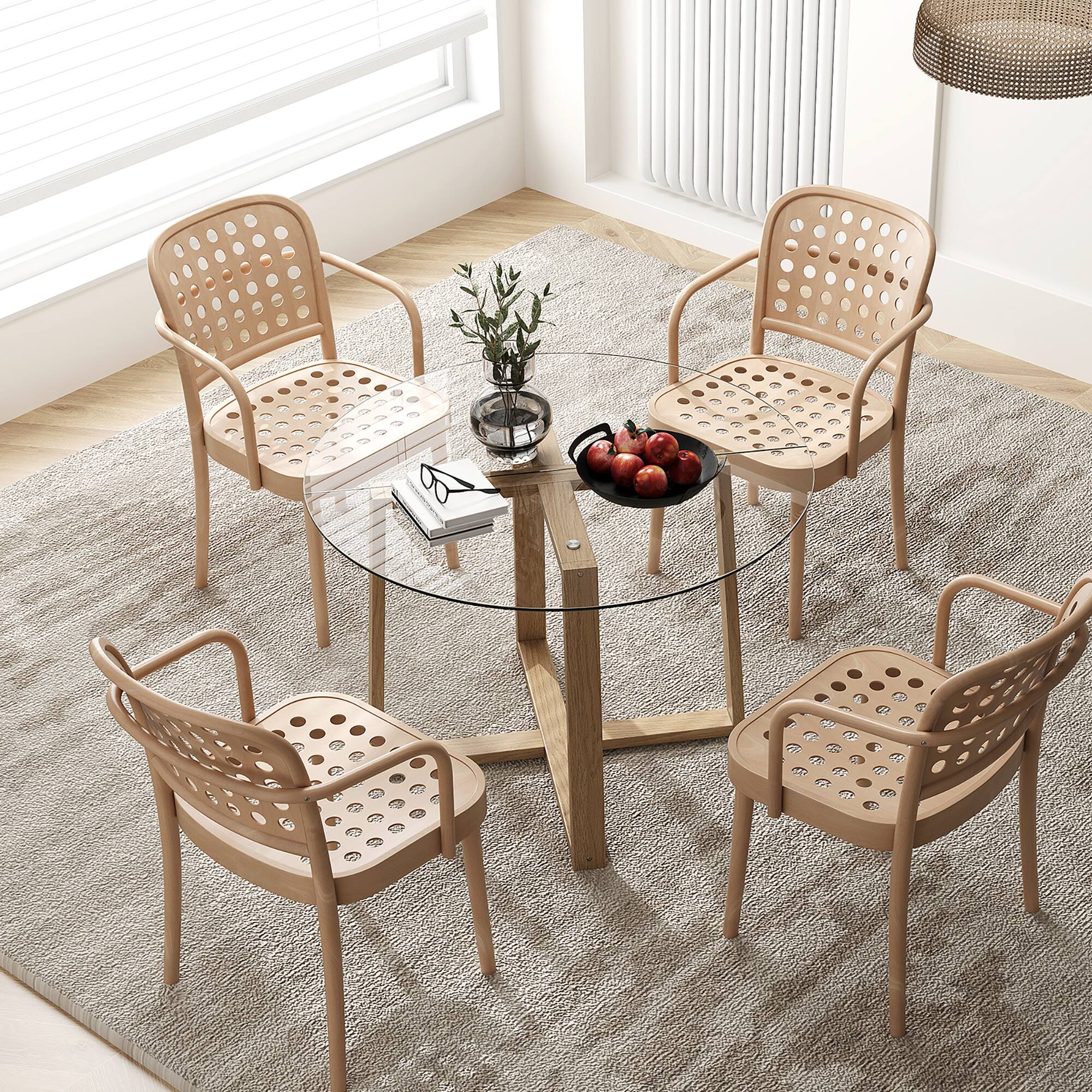 Alt View 4. Gymax - Gymax 42'' Round Glass Dining Table w/ 0.3'' Tempered Glass Tabletop - Transparent, Natural.