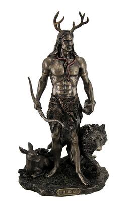 Veronese Design - Herne the Spirit Hunter of Windsor Forest Standing With Deer and Wolf - Bronze