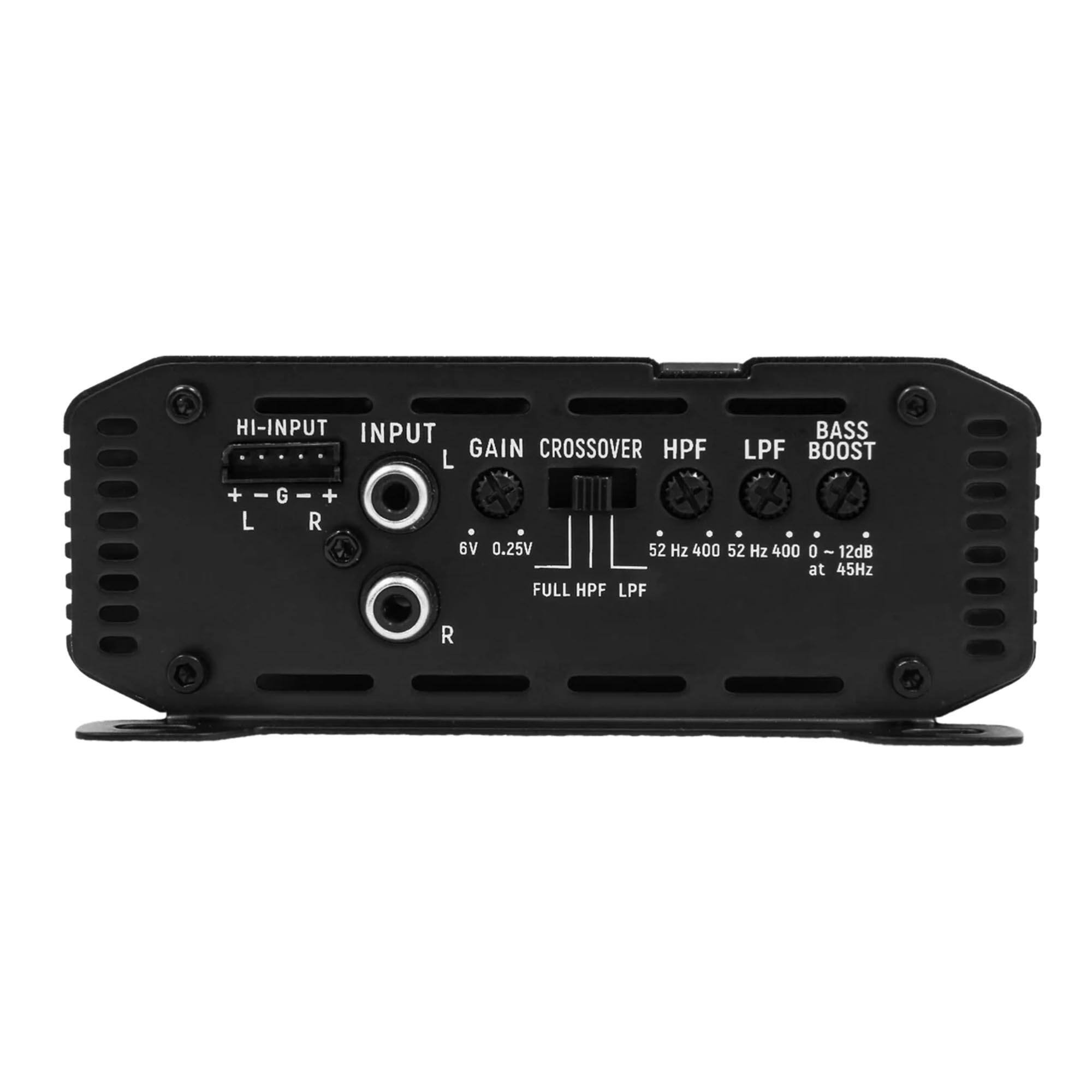 HI-INPUT  
INPUT  
GAIN  
CROSSOVER  
HPF  
LPF  
BOOST  

L  
R  

6V  
0.25V  

52 Hz 400  
52 Hz 400  
0 - 12dB at 45Hz  

FULL HPF LPF