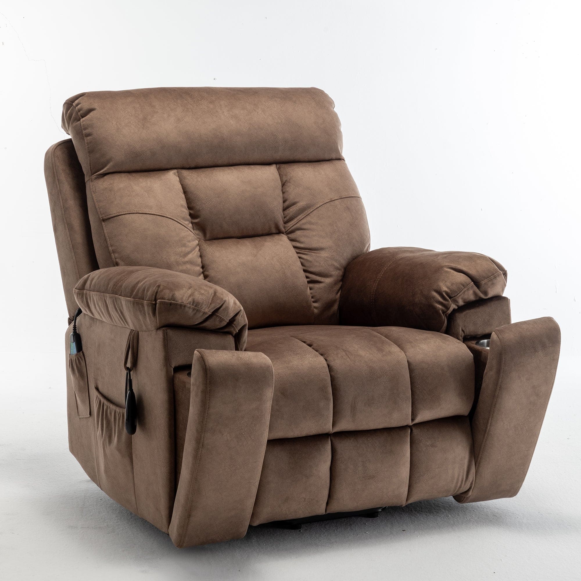 Boyel Living - Oversize 26in Wide Power Lift Recliner Elderly 8 Massage Points Lumbar Heating German OKIN Motor Hidden Cup Holder - Antique brown