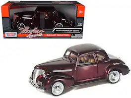 1939 Chevrolet Coupe Burgundy 1/24 Diecast Model Car by Motormax