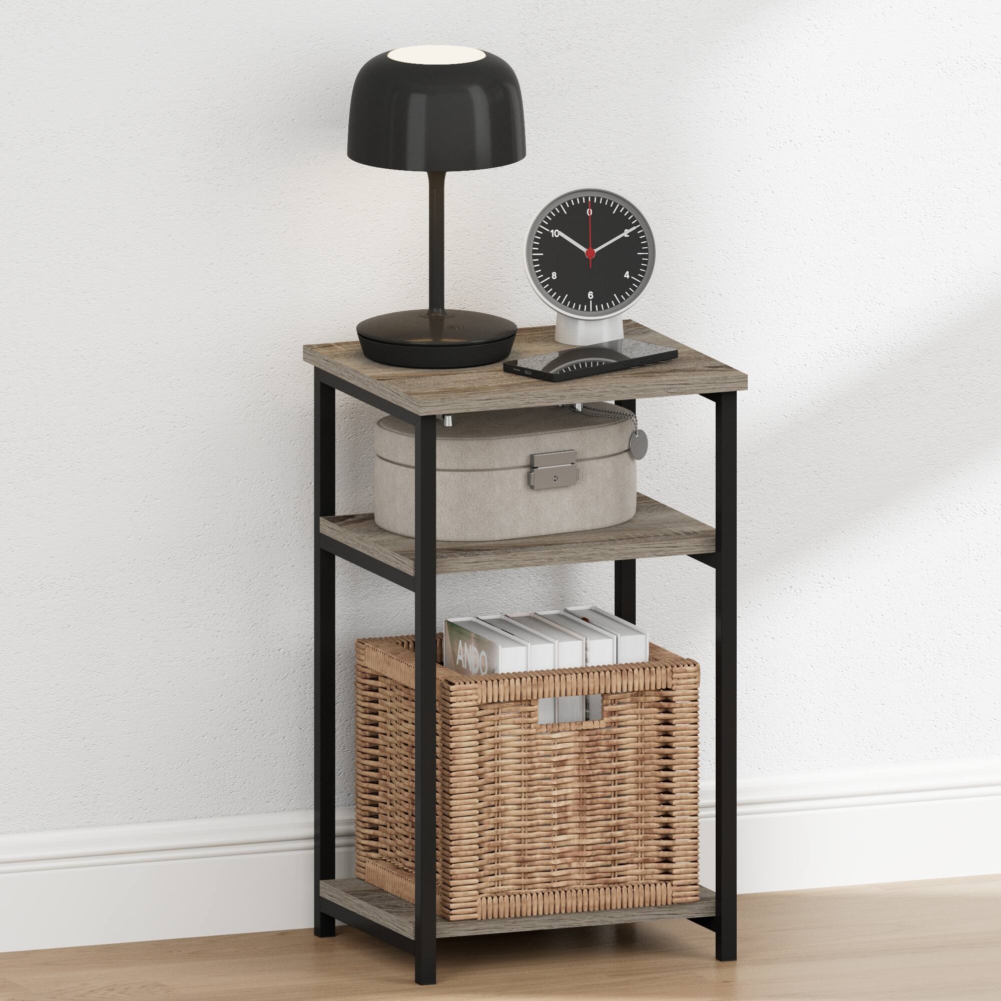 Alt View 1. Furinno - JUST Night Stand, Nightstand, 3-Tier Metal Frame End Table with Open Shelf, Side Table, End Table - French Oak.