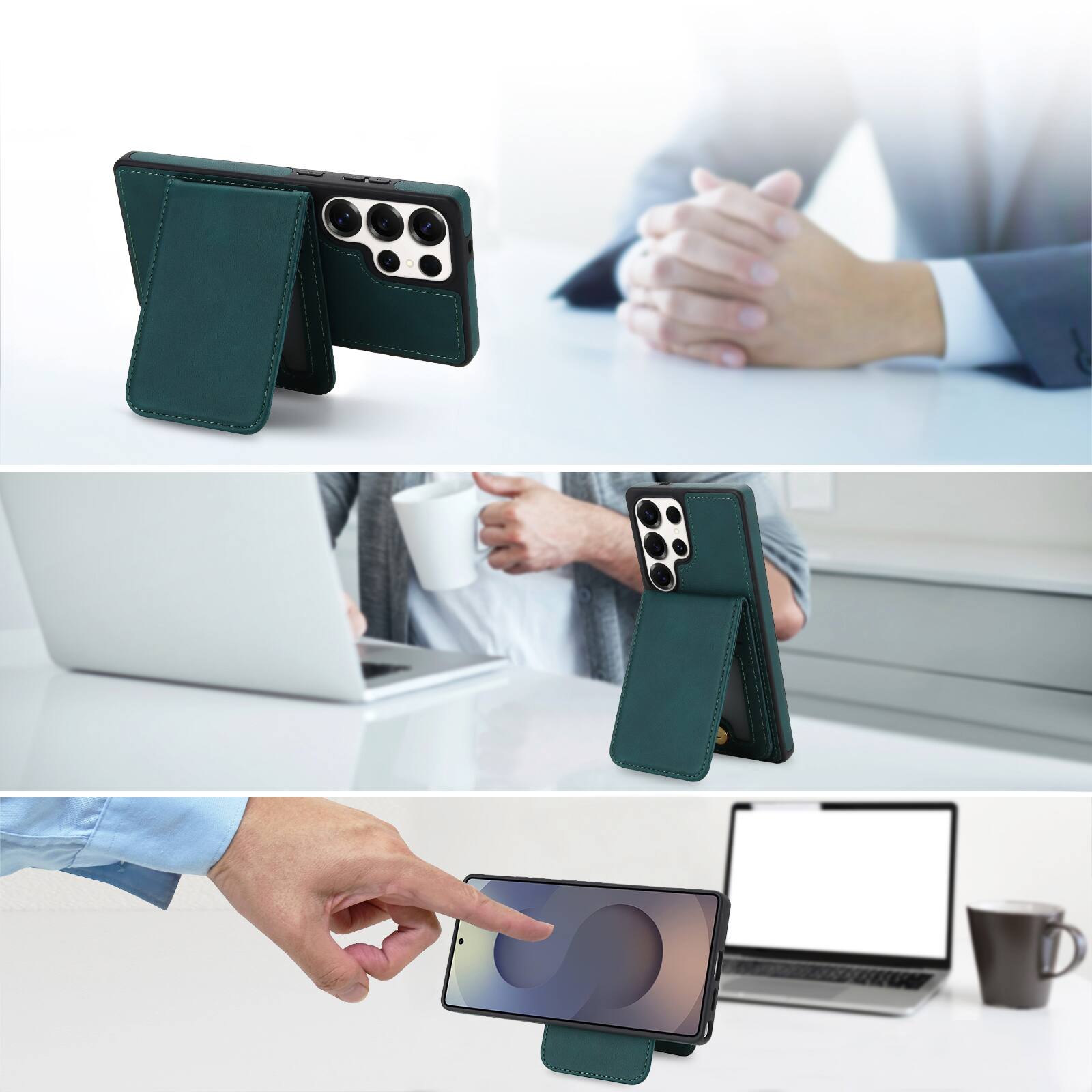 Alt View 1. Dteck - Detachable Magnetic Wallet Case for Samsung Galaxy S25 Ultra,Retro RFID Blocking PU Leather Folio Cover with Card Holder - Green.