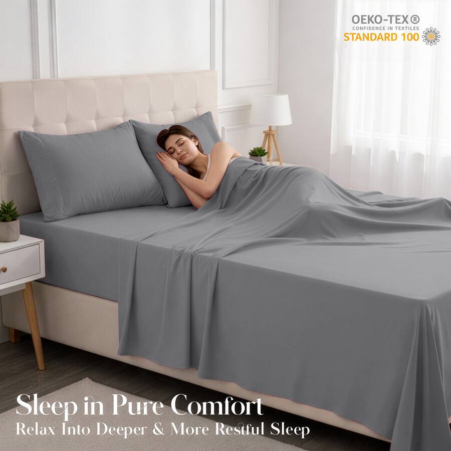 Pocket Set Machine Lux Decor Collection 4 Piece King Bed Sheet Set, Ultra Soft Microfiber ...